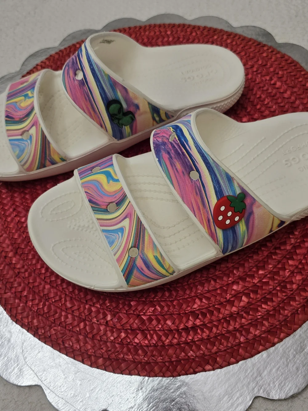 Women's CROCS Multicolor Swirl Slide Sandals Size 8